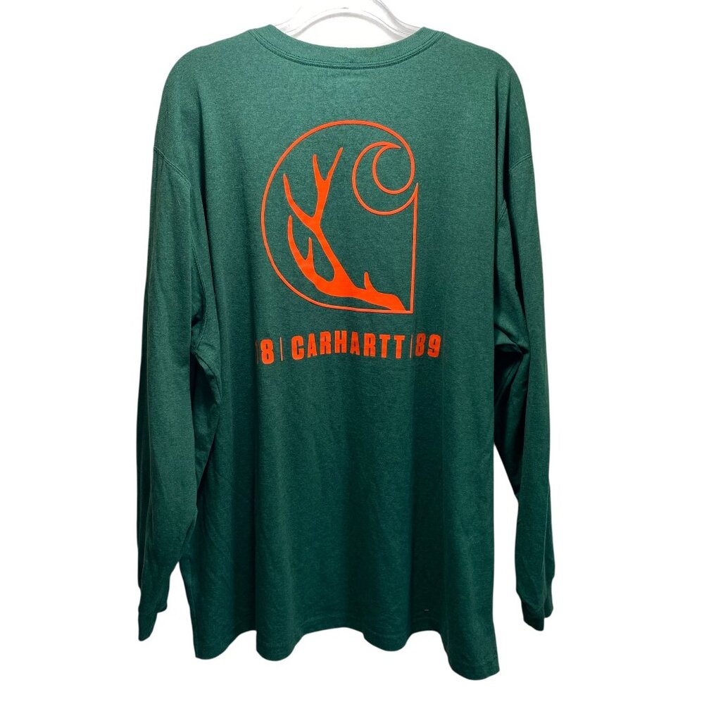 Carthartt 1889 Loose Fit Crew Neck Work Shirt‎ Mens 2XL Green Long Sleeve Pocket